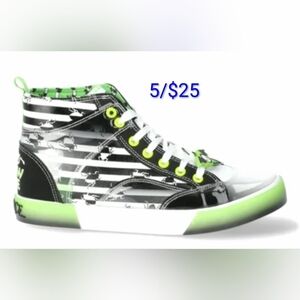 5 /$25 High-Top Sneakers - Black and Green Beetle Juice